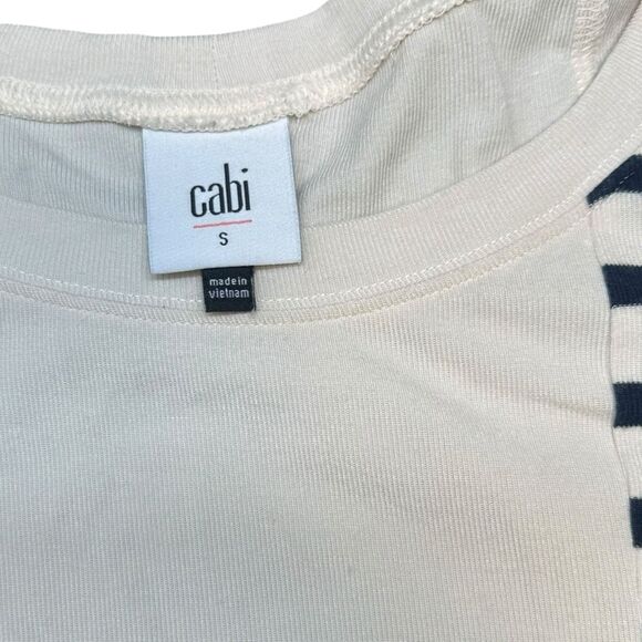 CABI Women’s Cream and Navy Long Sleeve Boxy Striped Tee Size Small Style #4237 - Picture 4 of 6